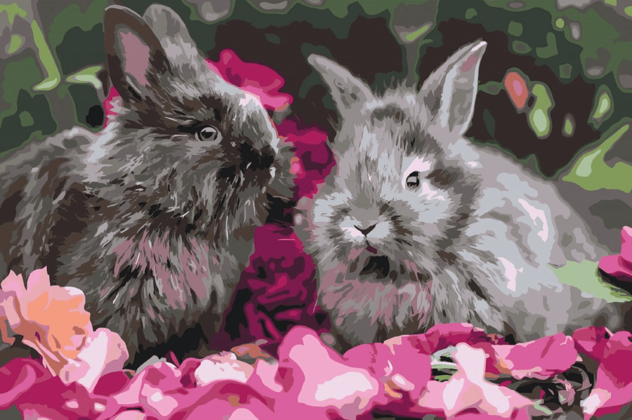 Diamond Painting - Konijnen tussen de bloemen - SEOS®