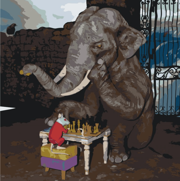 Diamond Painting - Olifant en muis spelen schaak - SEOS®