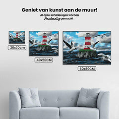 Diamond Painting - Witte en rode vuurtoren en meeuwen - SEOS Shop ®