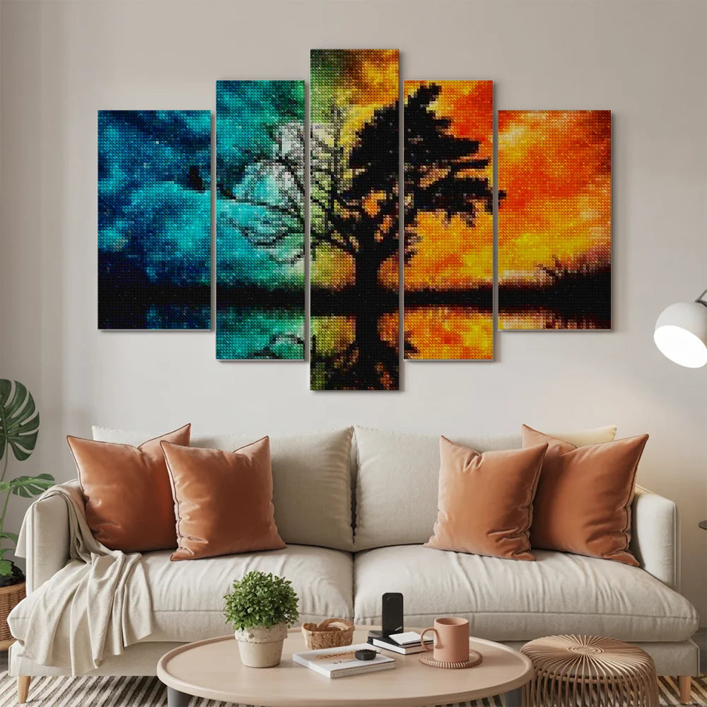 Diamond Painting Boom met gekleurde lucht 5 luik - SEOS Shop ®
