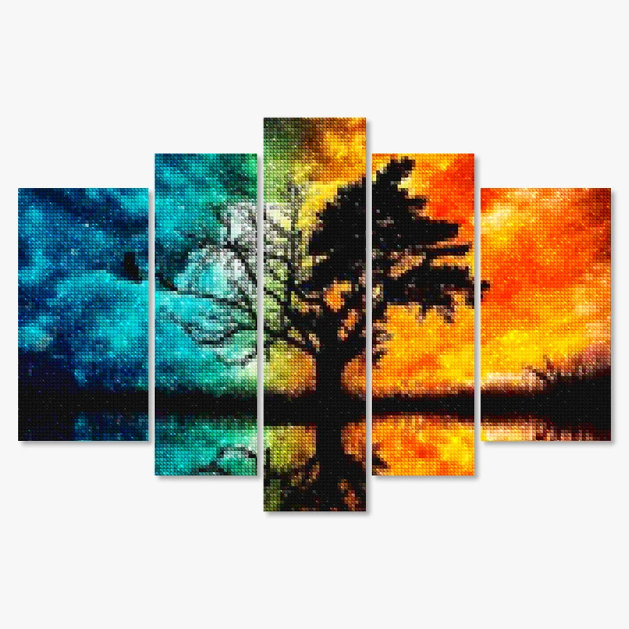 Diamond Painting Boom met gekleurde lucht 5 luik - SEOS Shop ®