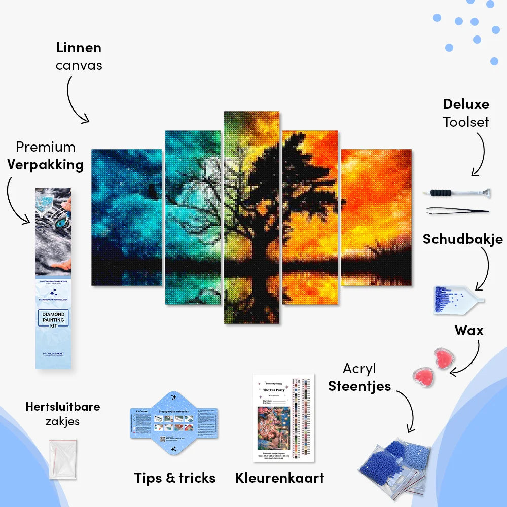 Diamond Painting Boom met gekleurde lucht 5 luik - SEOS Shop ®