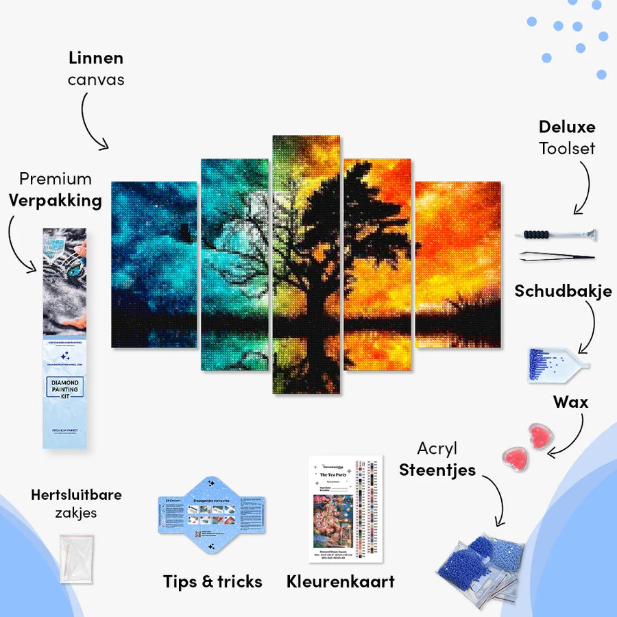 Diamond Painting Boom met gekleurde lucht 5 luik - SEOS Shop ®
