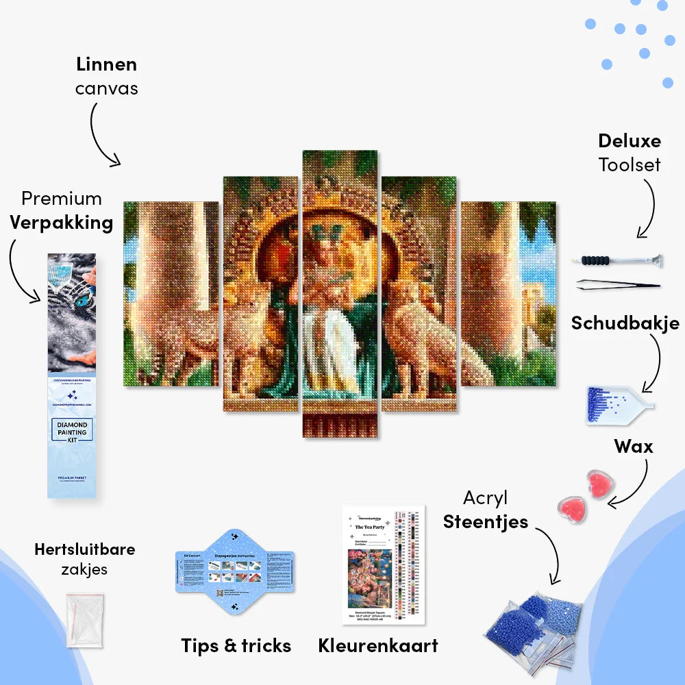 Diamond Painting Cleopatra met luipaarden 5 luik - SEOS Shop ®