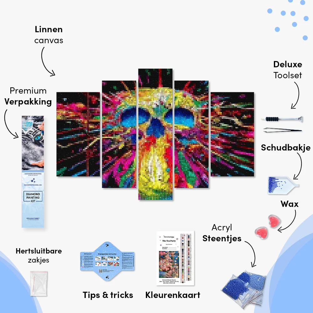 Diamond Painting Gekleurd doodshoofd 5 luik - SEOS Shop ®