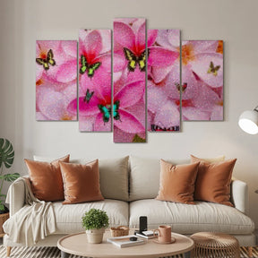 Diamond Painting Gekleurde vlinders op roze bloemen 5 luik - SEOS Shop ®