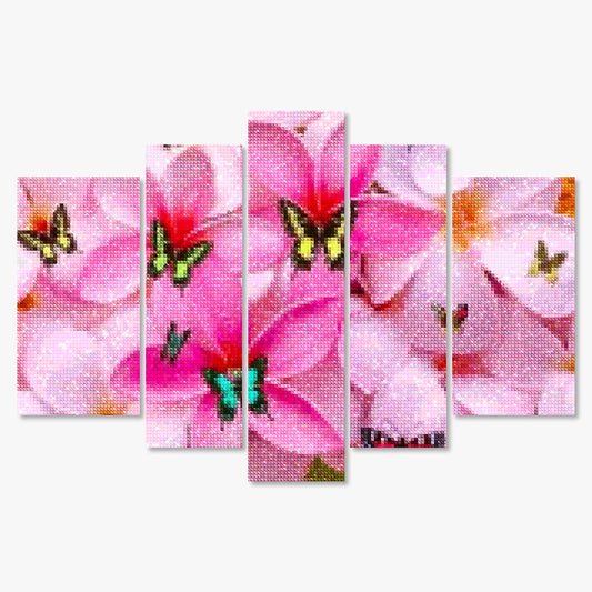 Diamond Painting Gekleurde vlinders op roze bloemen 5 luik - SEOS Shop ®