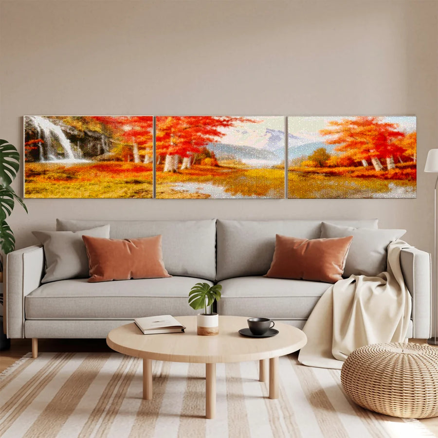 Diamond Painting Pakket - 3 Losse Delen - Herfst In Het Park - 90x60 Cm Complete Set Volledige Bedekking Ronde Steentjes