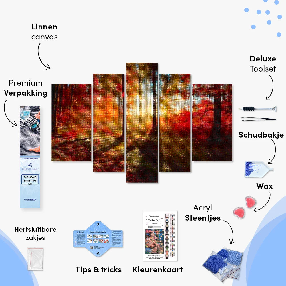 Diamond Painting Herfst zonnestralen 5 luik - SEOS Shop ®