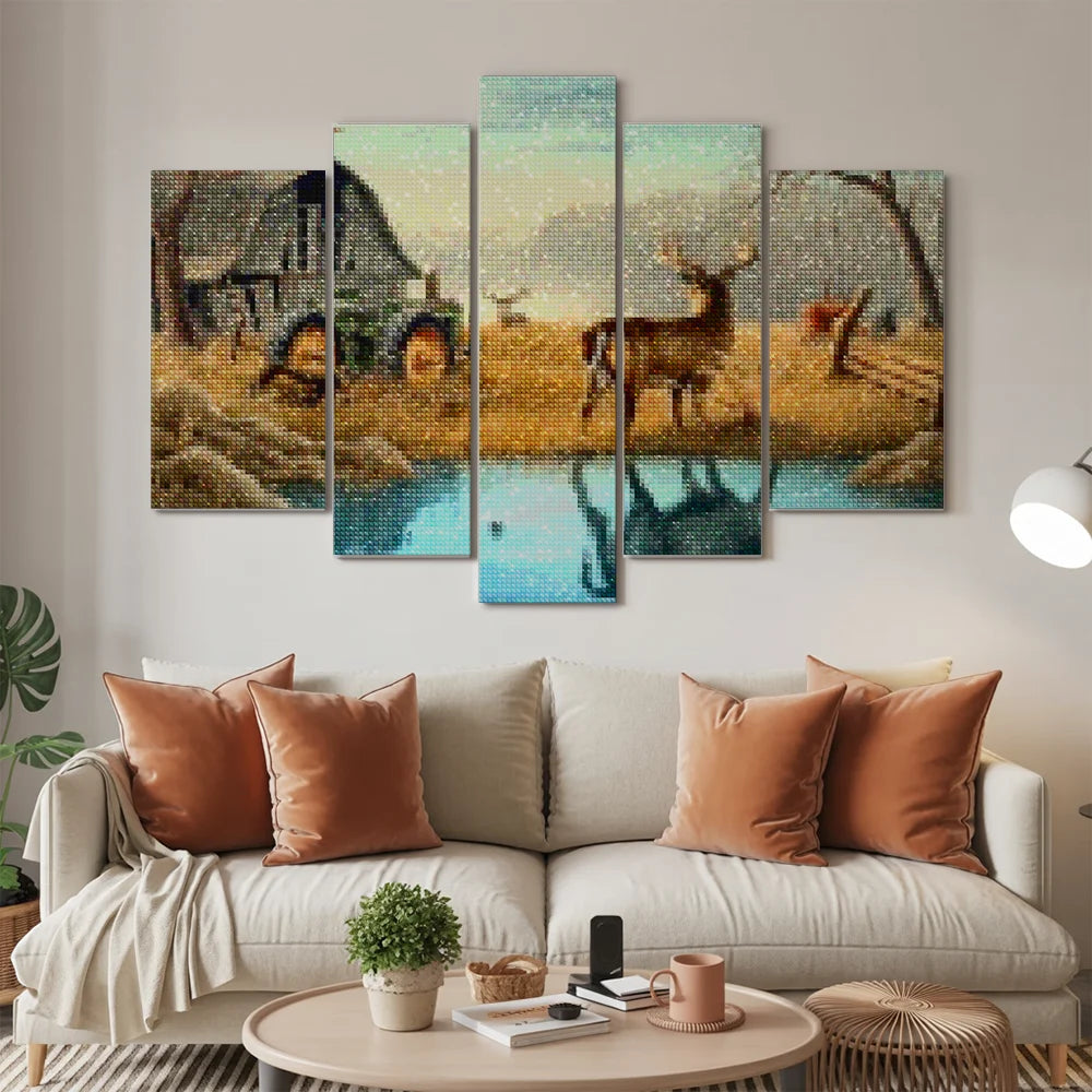 Diamond Painting Herten in de wei 5 luik - SEOS Shop ®