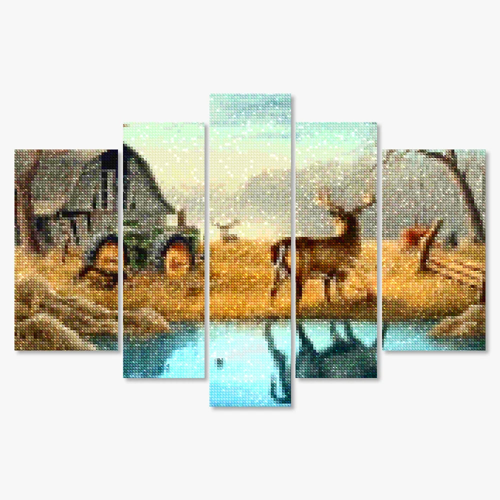 Diamond Painting Herten in de wei 5 luik - SEOS Shop ®