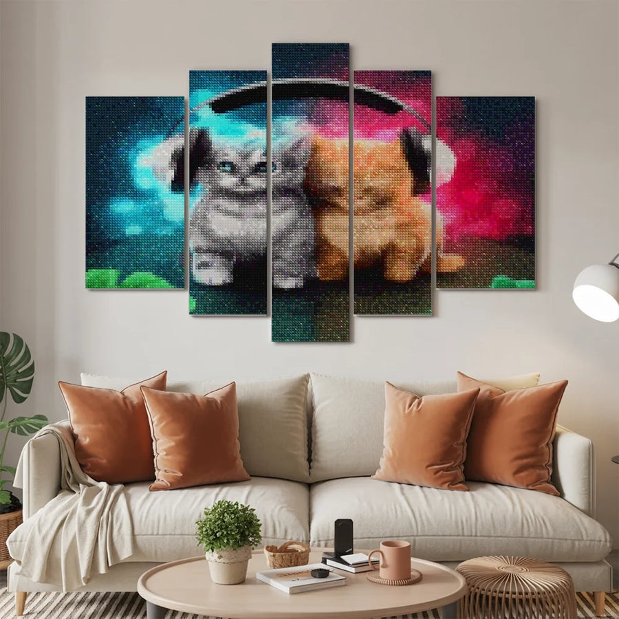 Diamond Painting Katten met koptelefoon 5 luik - SEOS Shop ®