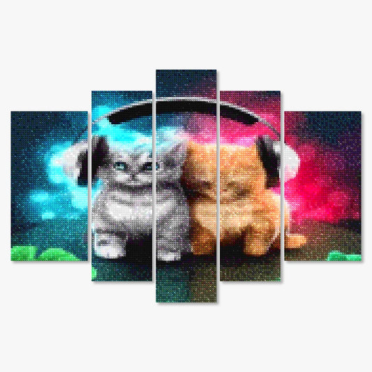 Diamond Painting Katten met koptelefoon 5 luik - SEOS Shop ®