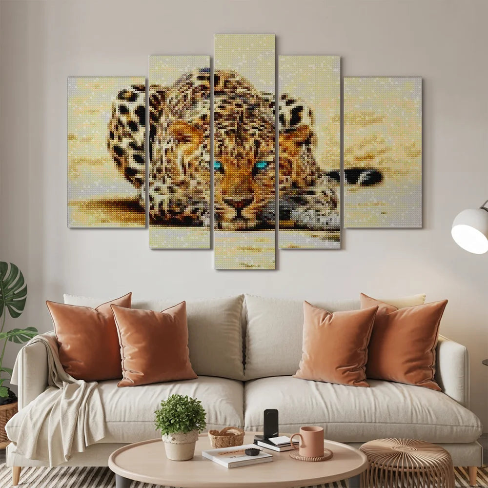 Diamond Painting Luipaard met blauwe ogen 5 luik - SEOS Shop ®