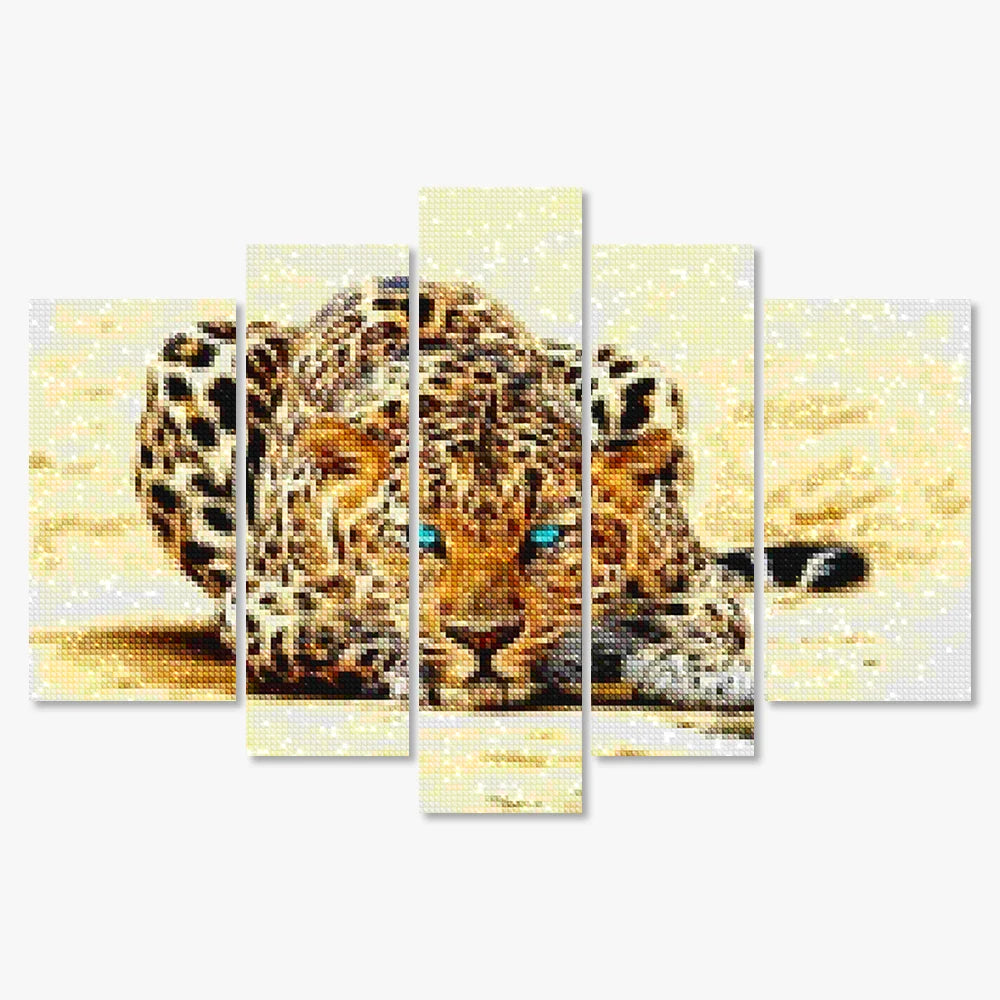 Diamond Painting Luipaard met blauwe ogen 5 luik - SEOS Shop ®