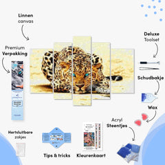 Diamond Painting Luipaard met blauwe ogen 5 luik - SEOS Shop ®