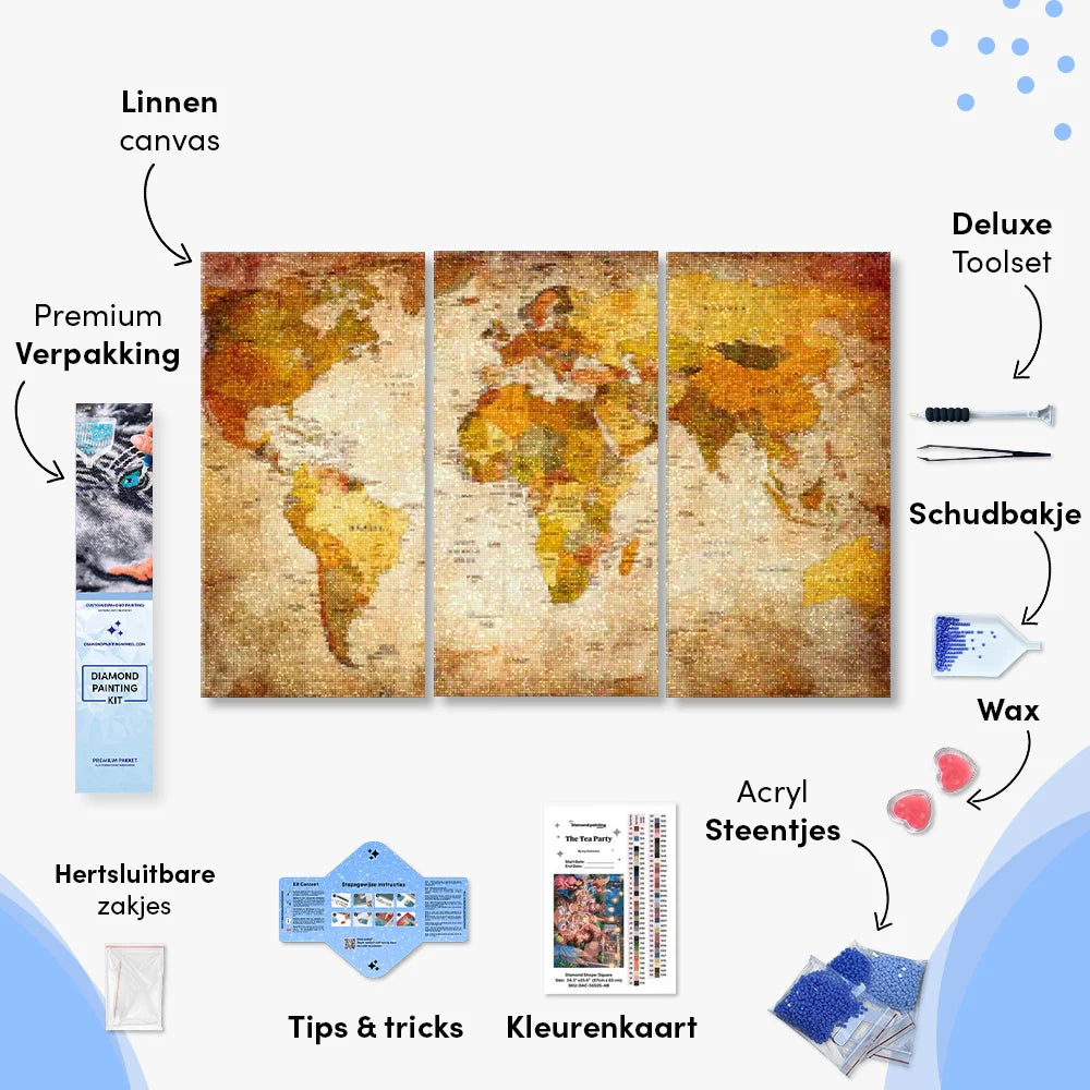 Diamond Painting Map van de wereld 3 luik - SEOS Shop ®