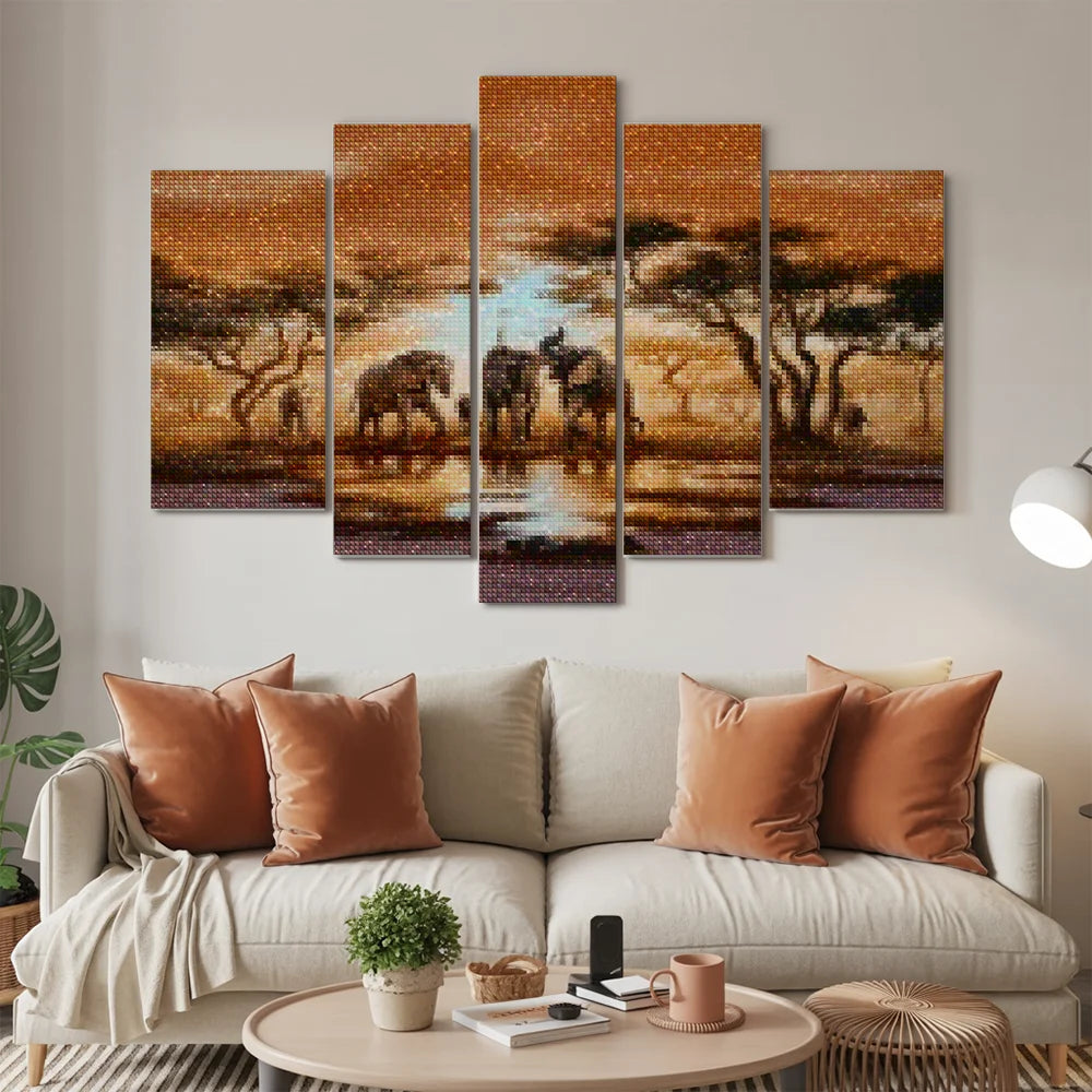 Diamond Painting Olifanten op safari 5 luik - SEOS Shop ®