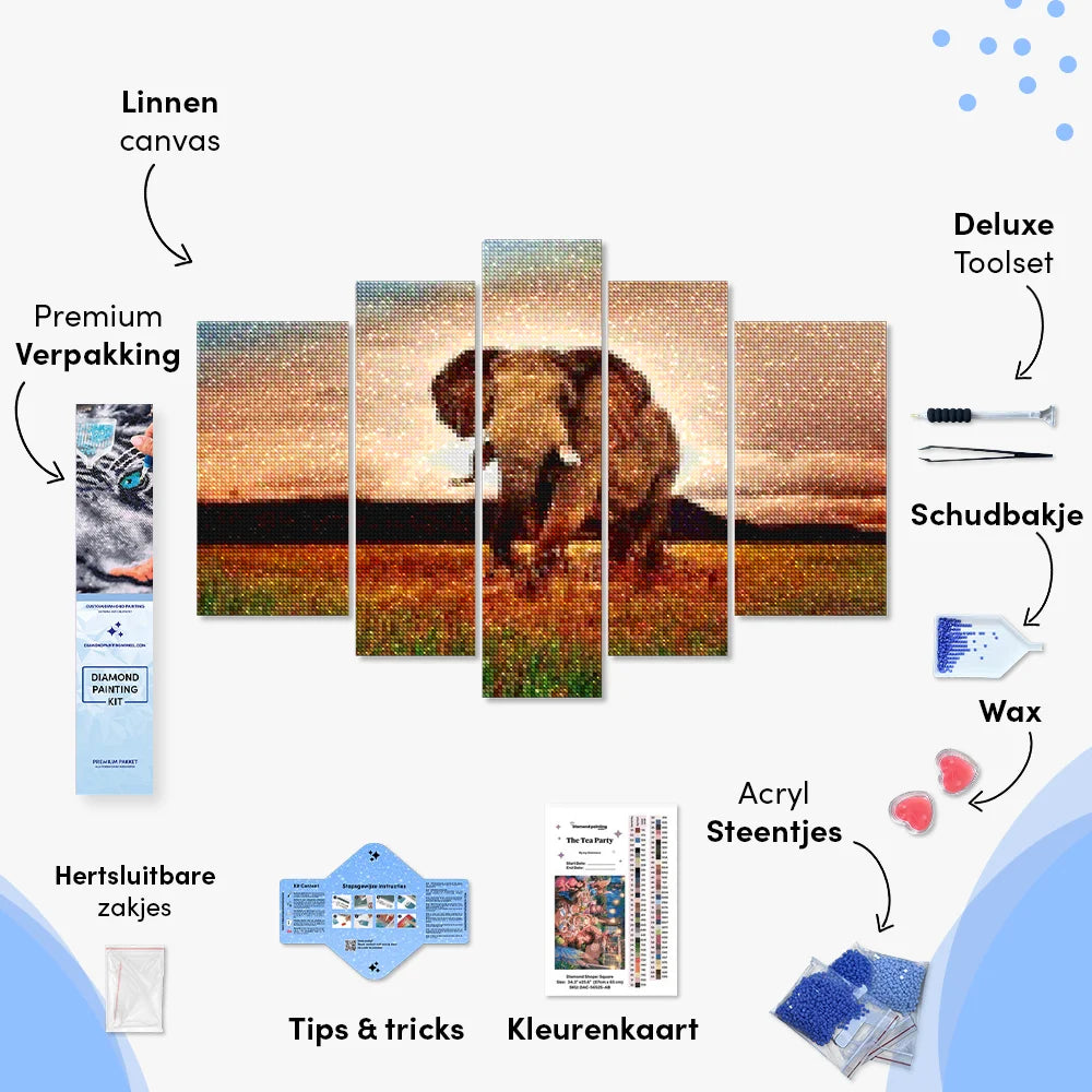 Diamond Painting Olifant in Afrika 5 luik - SEOS Shop ®