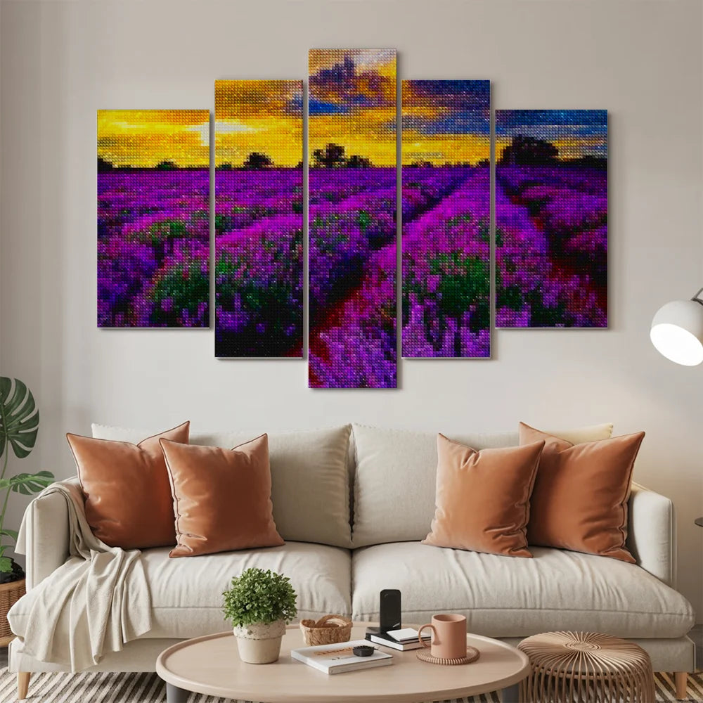 Diamond Painting Paarse bloemen in een veld 5 luik - SEOS Shop ®