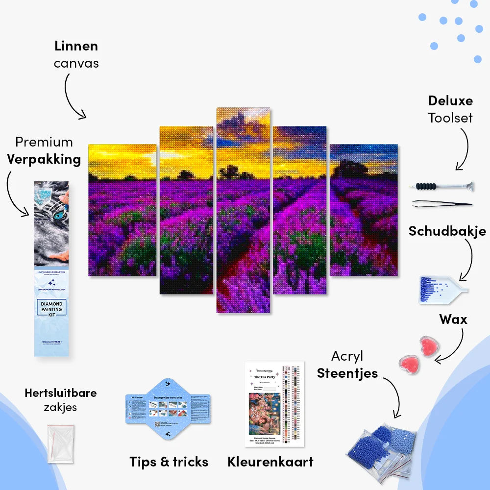 Diamond Painting Paarse bloemen in een veld 5 luik - SEOS Shop ®