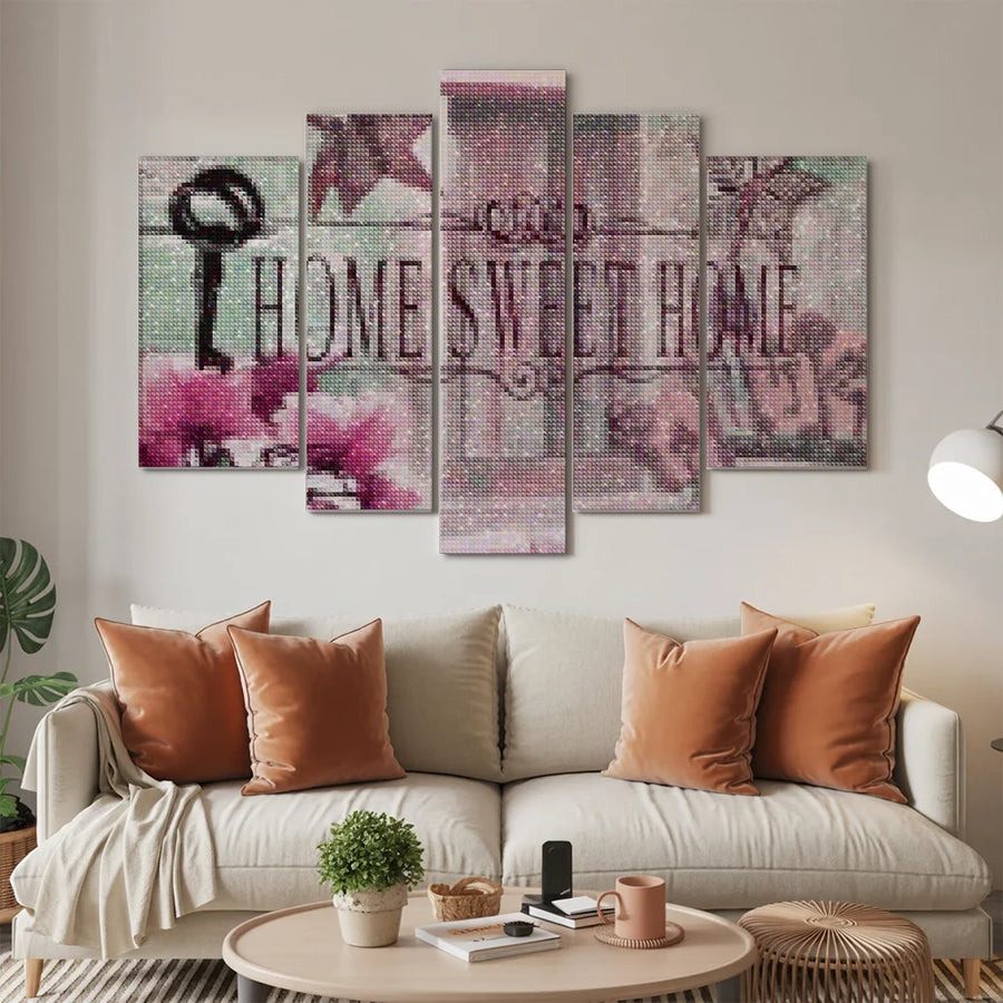 Diamond Painting Pakket Home Sweet Home Roze 5 luik - SEOS Shop ®