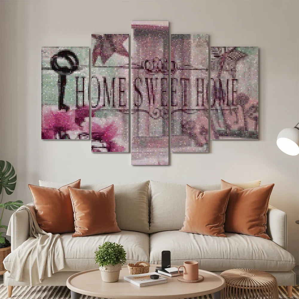 Diamond Painting Pakket Home Sweet Home Roze 5 luik - SEOS Shop ®