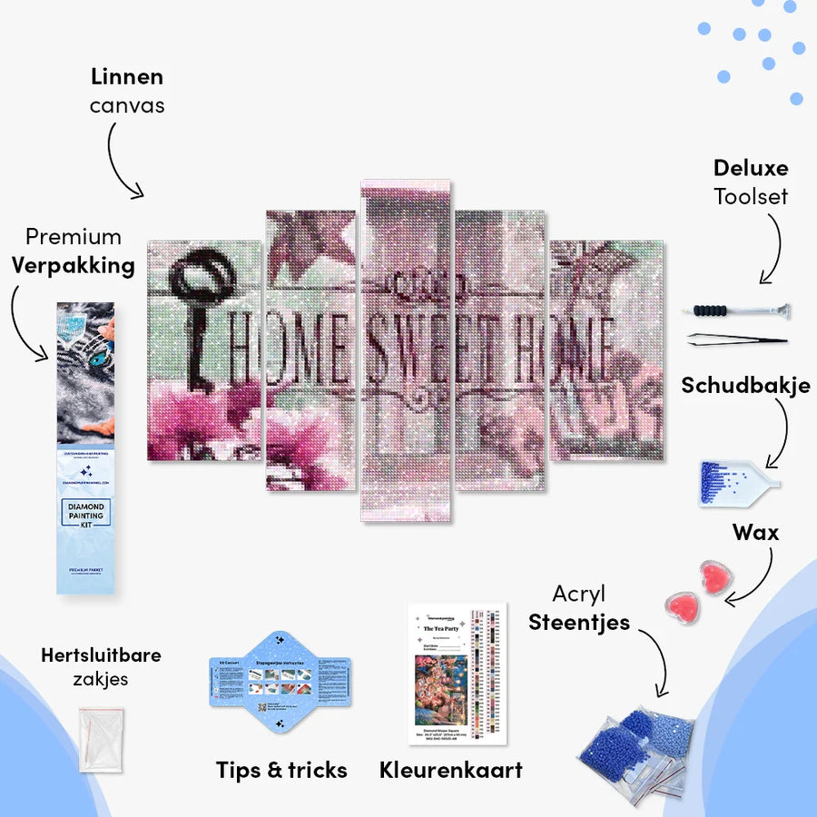 Diamond Painting Pakket Home Sweet Home Roze 5 luik - SEOS Shop ®
