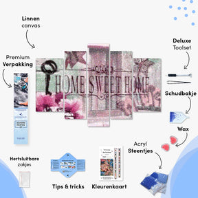 Diamond Painting Pakket Home Sweet Home Roze 5 luik - SEOS Shop ®