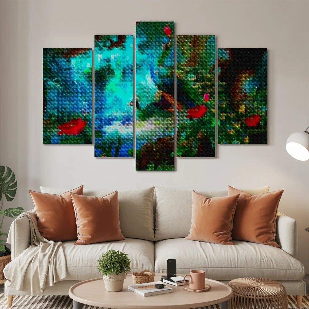 Diamond Painting Pauw in kleurrijk bos 5 luik - SEOS Shop ®