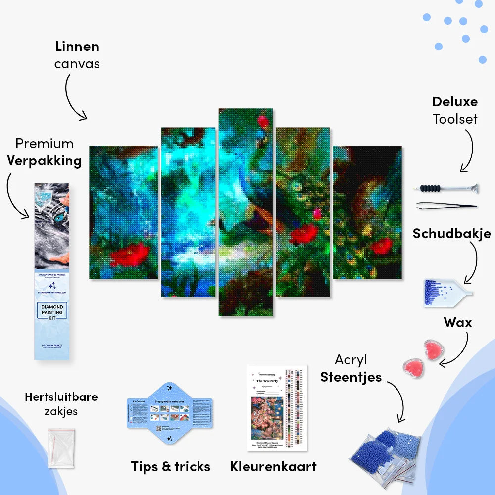 Diamond Painting Pauw in kleurrijk bos 5 luik - SEOS Shop ®