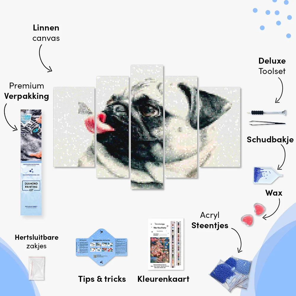 Diamond Painting Puppy met vlinder op tong 5 luik - SEOS Shop ®