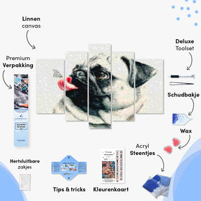 Diamond Painting Puppy met vlinder op tong 5 luik - SEOS Shop ®