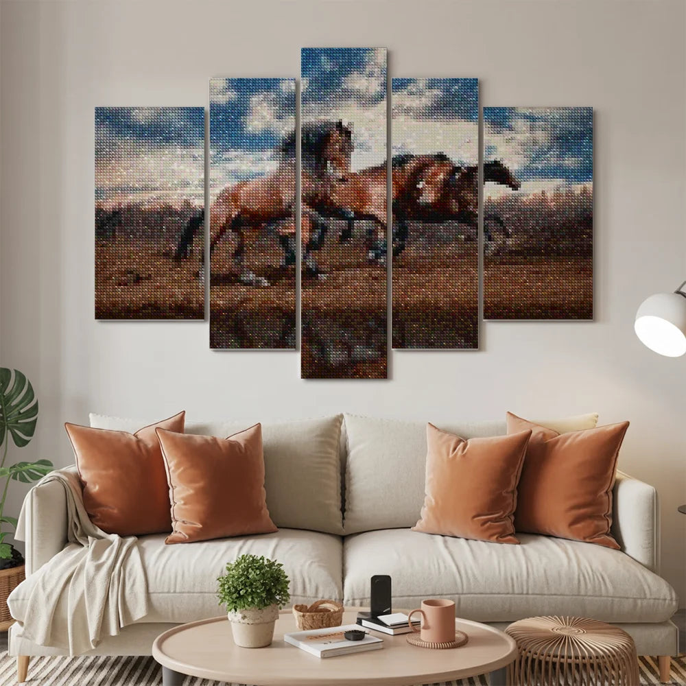 Diamond Painting Rennende paarden 5 luik - SEOS Shop ®