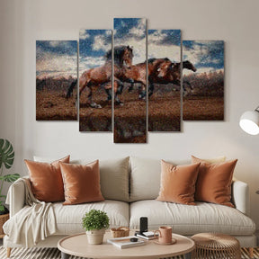Diamond Painting Rennende paarden 5 luik - SEOS Shop ®