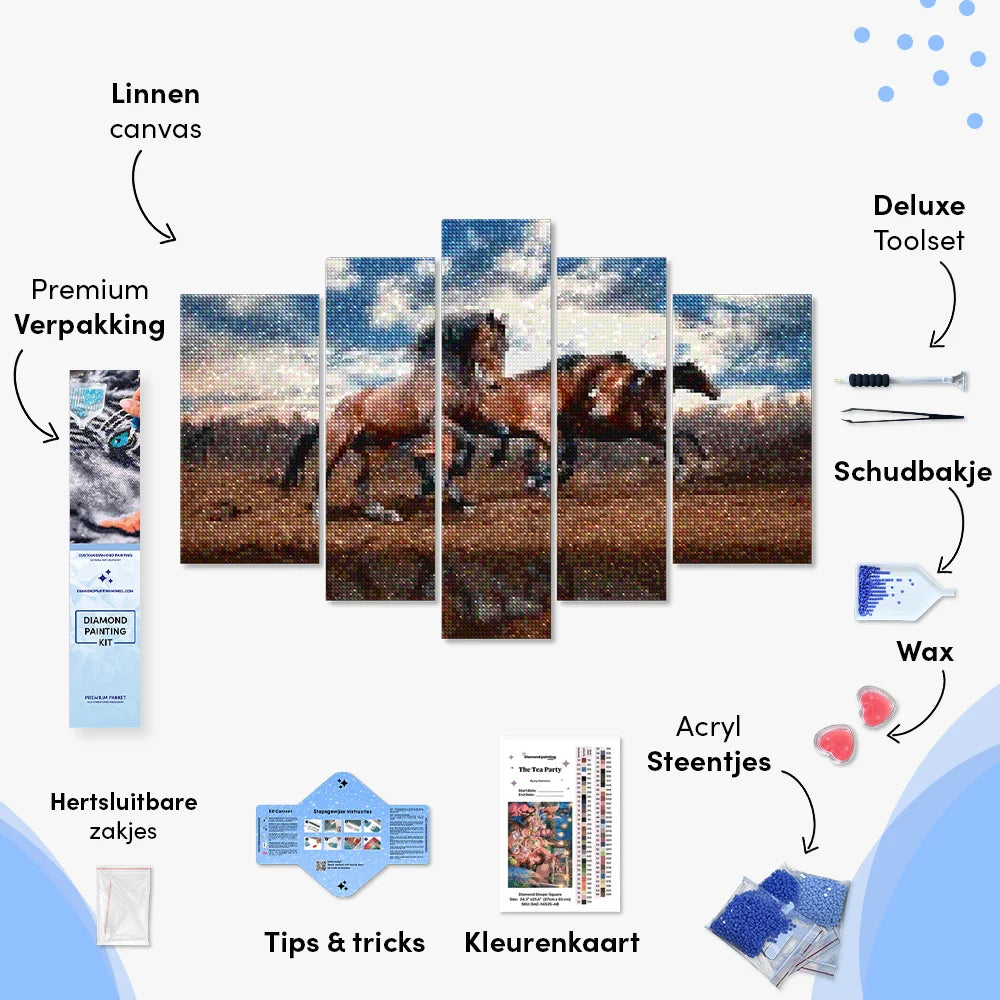 Diamond Painting Rennende paarden 5 luik - SEOS Shop ®