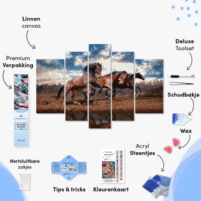 Diamond Painting Rennende paarden 5 luik - SEOS Shop ®