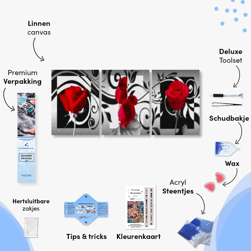 Diamond Painting Rode rozen 3 luik - SEOS Shop ®