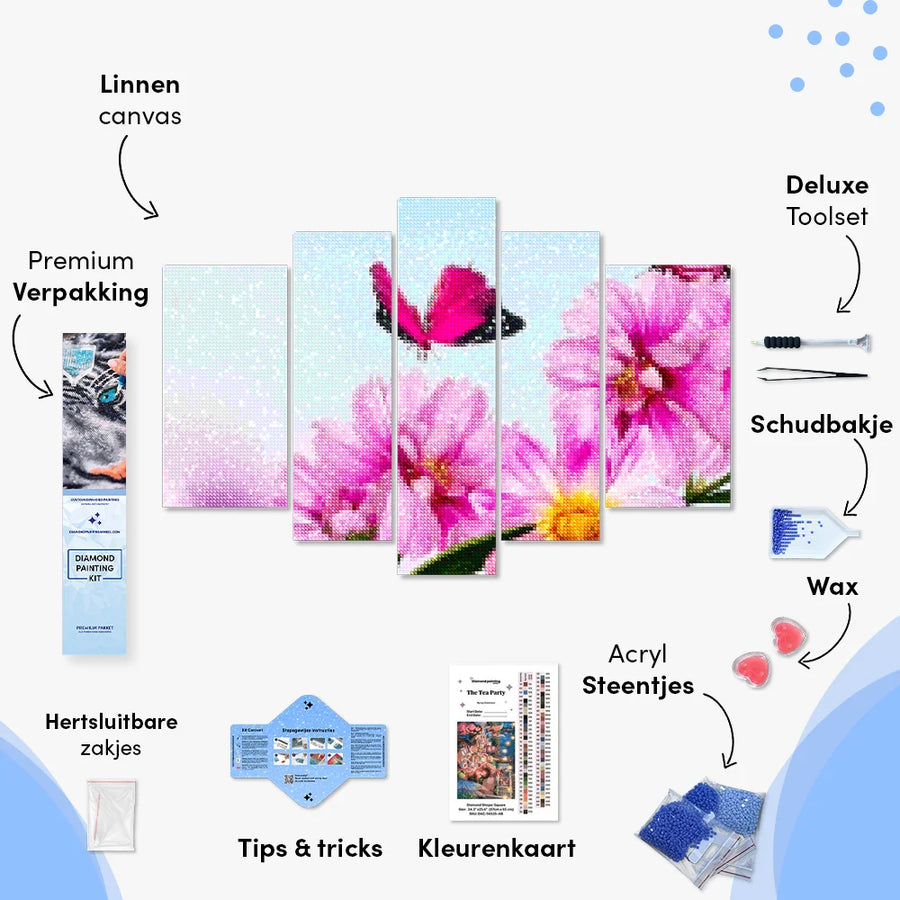 Diamond Painting Roze vlinder op roze bloem 5 luik - SEOS Shop ®