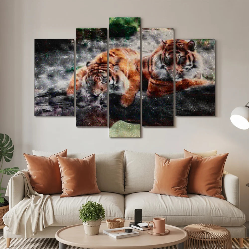 Diamond Painting Twee liggende tijgers 5 luik - SEOS Shop ®