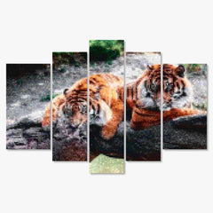 Diamond Painting Twee liggende tijgers 5 luik - SEOS Shop ®