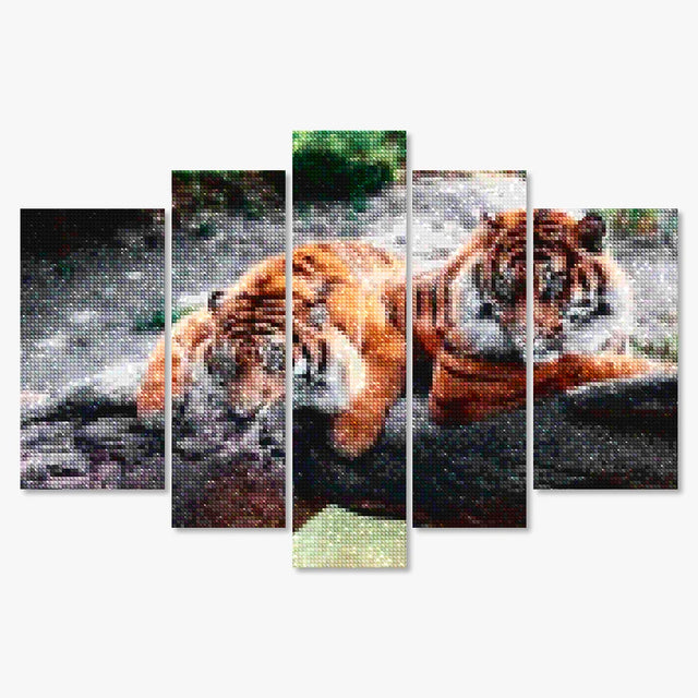 Diamond Painting Twee liggende tijgers 5 luik - SEOS Shop ®