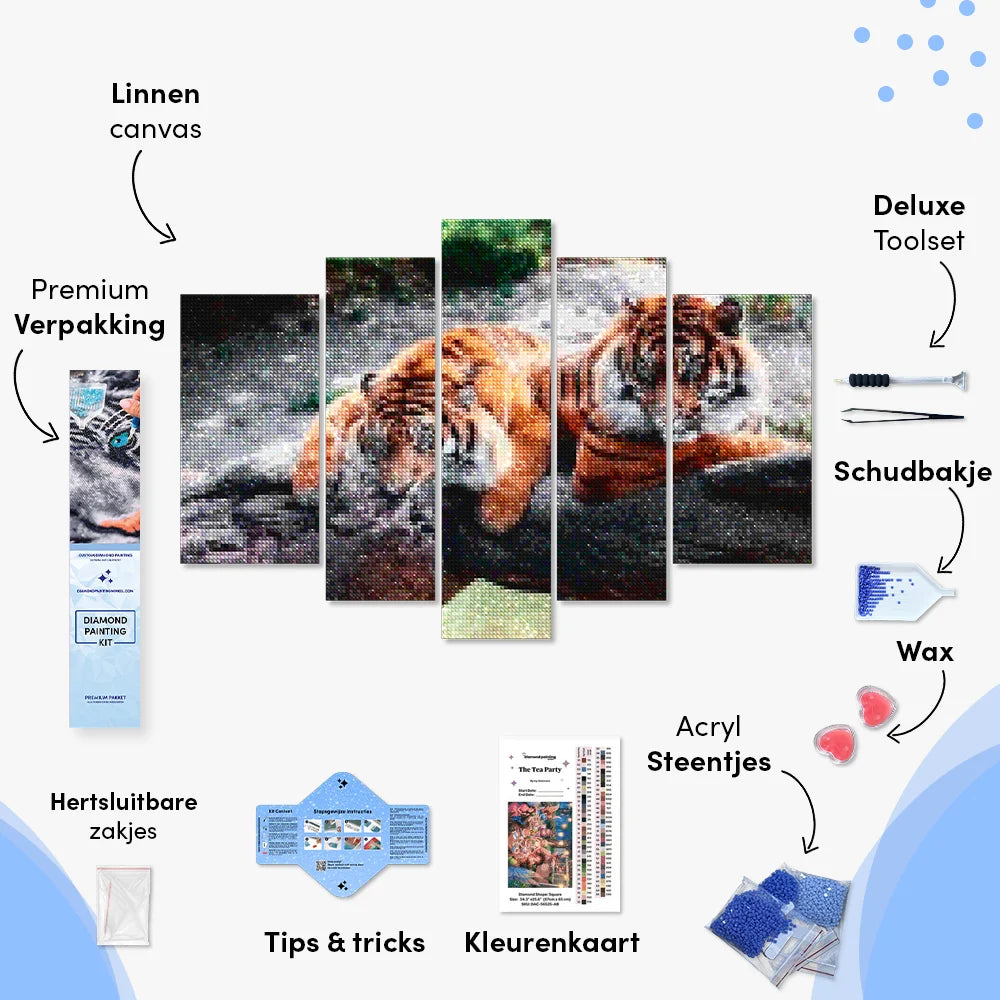 Diamond Painting Twee liggende tijgers 5 luik - SEOS Shop ®