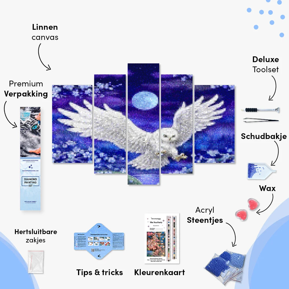 Diamond Painting Uil onder de maan 5 luik - SEOS Shop ®