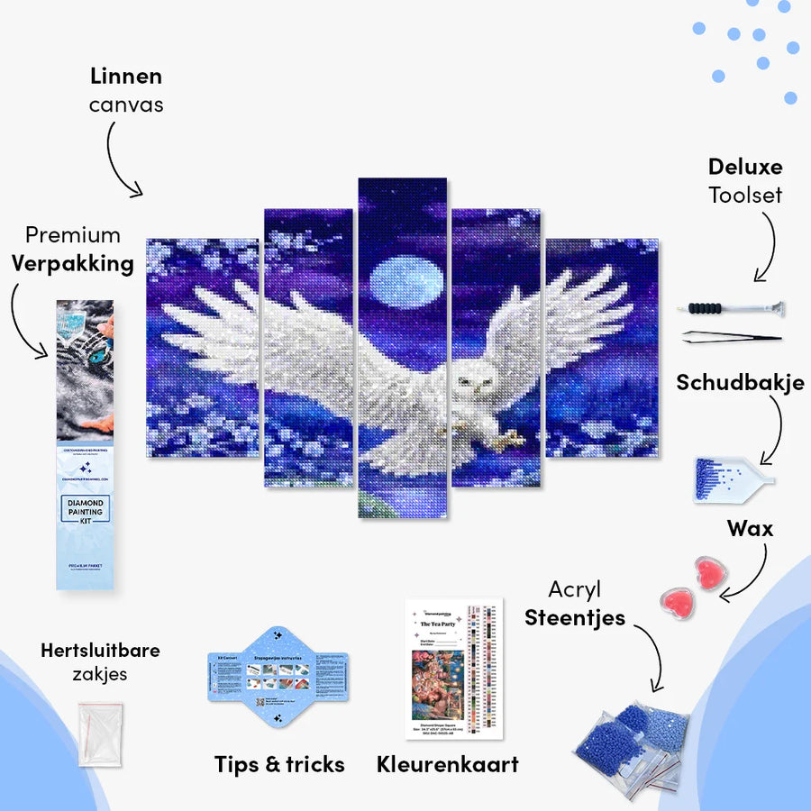 Diamond Painting Uil onder de maan 5 luik - SEOS Shop ®