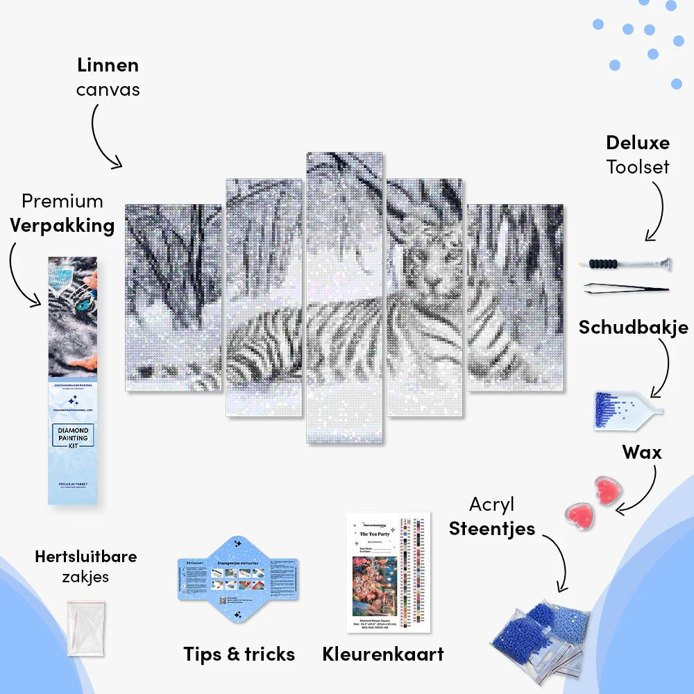 Diamond Painting Witte Tijger 5 luik - SEOS Shop ®