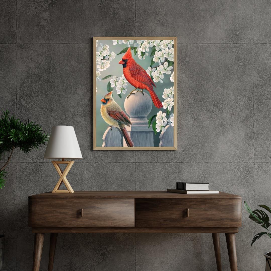 Diamond Painting - Achtertuin kardinaal paar