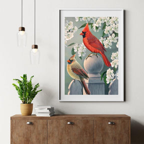 Diamond Painting - Achtertuin kardinaal paar