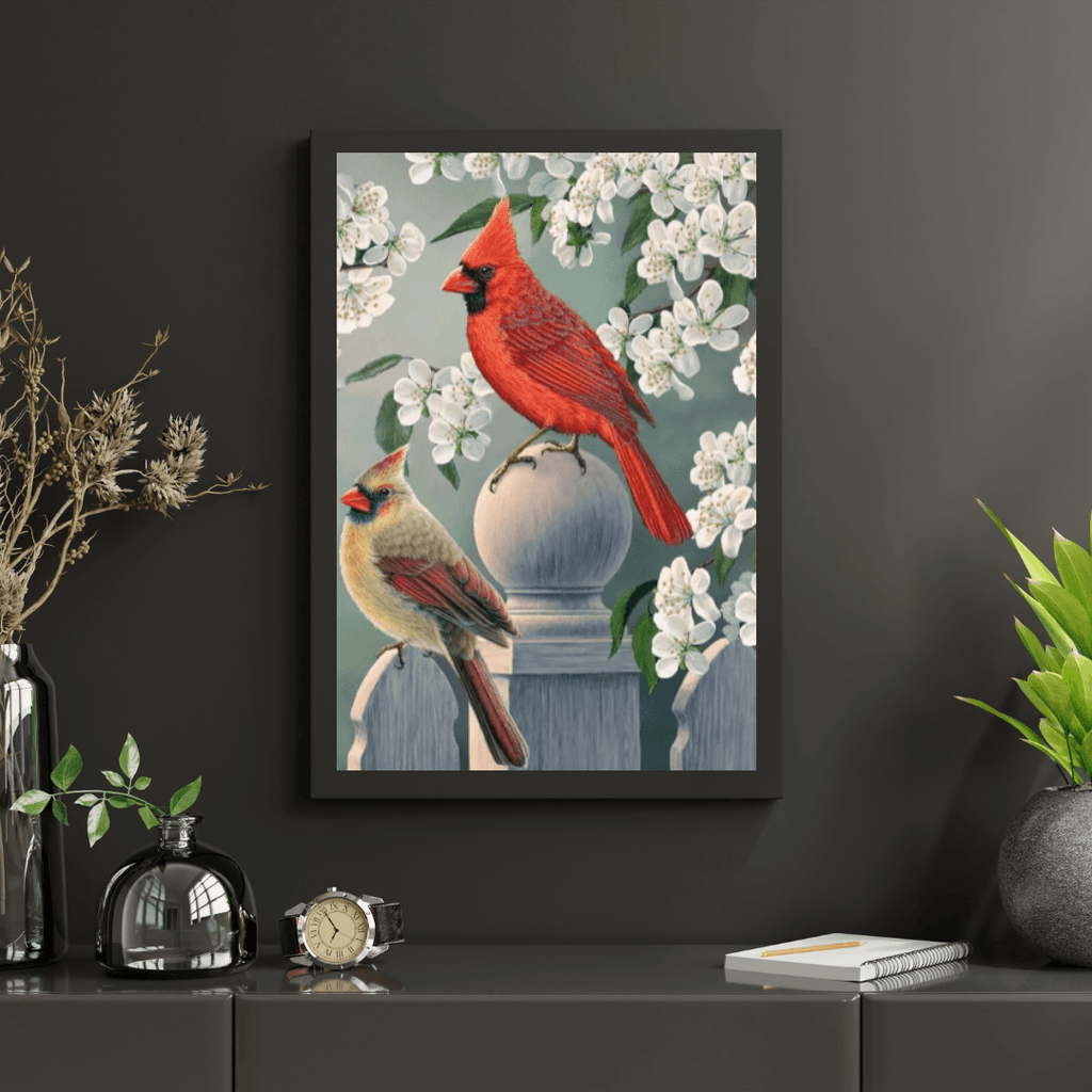 Diamond Painting - Achtertuin kardinaal paar