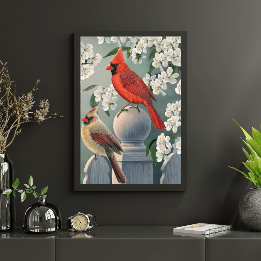 Diamond Painting - Achtertuin kardinaal paar